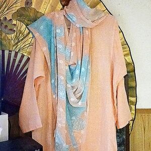 Hand sewn / Dress-Peach-Turquoise /w matching Sari
